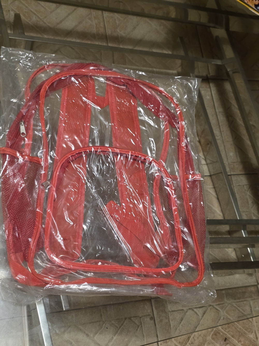 Clear Red Kids Backpack with Red Trim